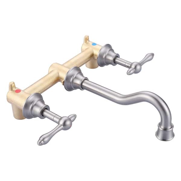 ALEASHA Double Handle Wall Mounted Bathroom Faucet in Brushed Nickel