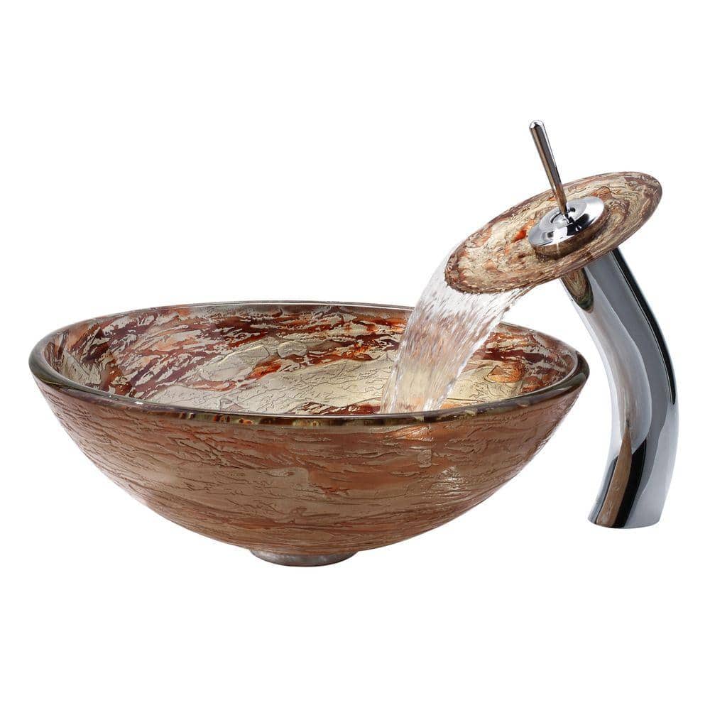 Copper Glass Round Vessel Bathroom Sink with Pop-Up Drain