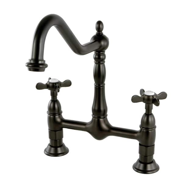 Kingston Brass Essex 2-Handle Bridge Kitchen Faucet with Cross Handle in Oil Rubbed Bronze