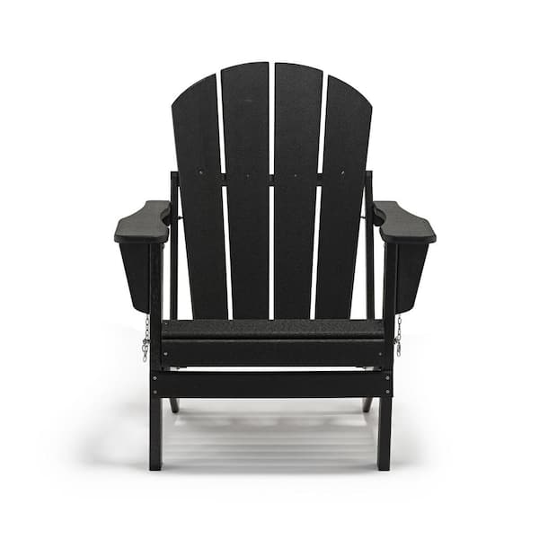 GOSHADOW Classic Black Solid All-Weather Folding HDPE Plastic Adirondack Chair