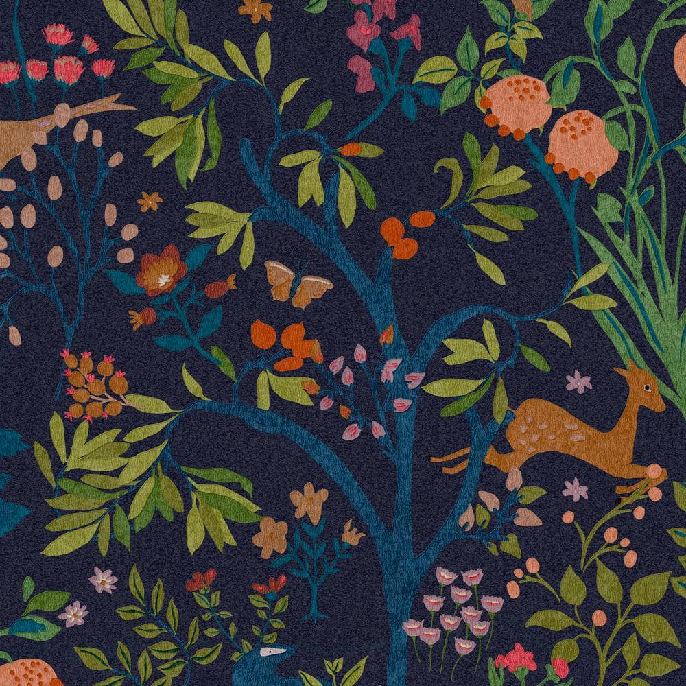 Enchanted Woodland Navy Blue Wallpaper Sample