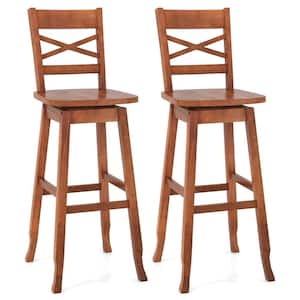 30 in. Walnut Wood Bar Stool Counter stool with Backrest (Set of 2)