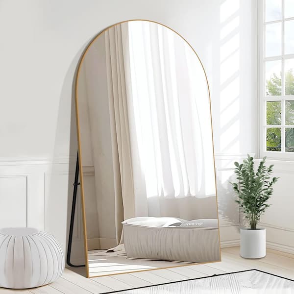 Lirago 39 in. W x 67 in. H Wood Frame Arched Floor Mirror, Bedroom Living Room Wall Mirror in Gold