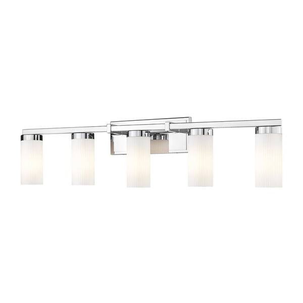 Filament Design - Danica 38.75 in. 5 Light Chrome Vanity Light with White Glass Shade