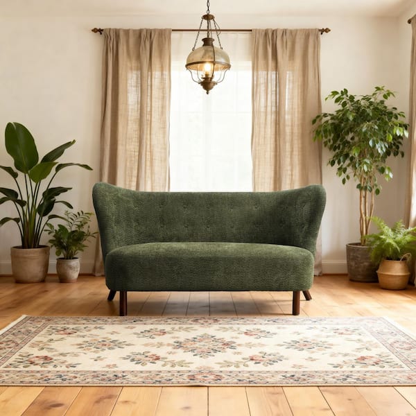 Avichai 57.87 Chenille 2-Seater Upholstered Loveseat with Curved Backrest in Olive Green