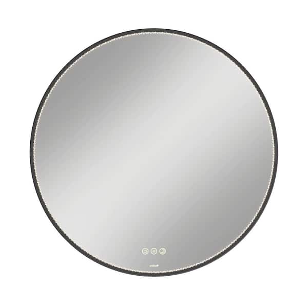 Romy 28 in. W x 28 in. H 3CCT Round Wall Bathroom Anti-Fog Vanity Mirror with Black Frame