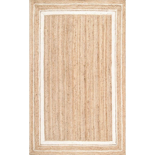 Rikki Braided Border Jute Off-White 10 ft. x 14 ft. Area Rug