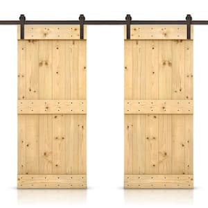Mid-Bar 48 in. x 84 in. Unfinished Stained DIY Solid Pine Wood Interior Double Sliding Barn Door with Hardware Kit