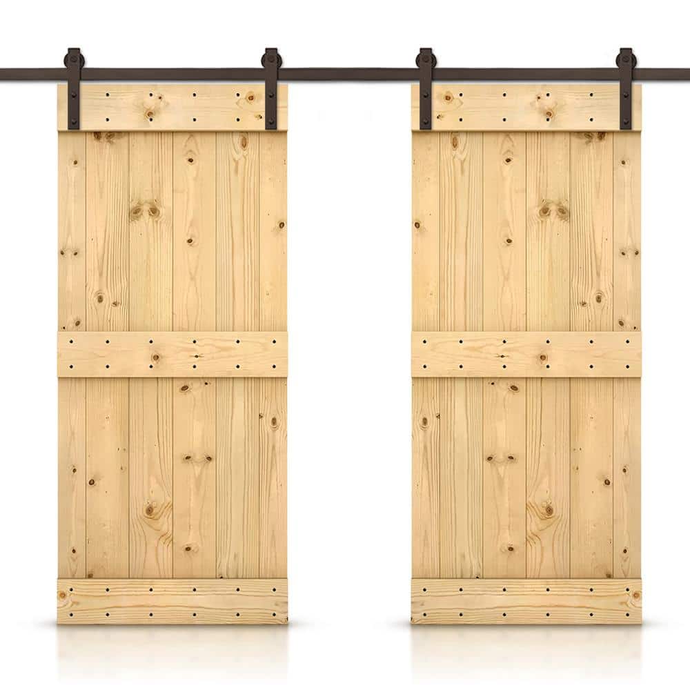 Natural Stained Solid Pine Double Barn Door with Oil-Rubbed Bronze Hardware