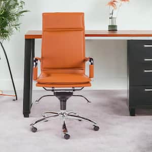 Amelia Leather Swivel Executive Chair in Cognac with Nonadjustable Arm