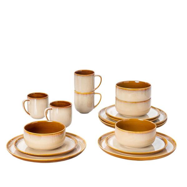 12-Piece Brown Ceramic Dinnerware Set (Service for 4), Handmade Reactive Glaze, Chip Resistant and Scratch Resistant