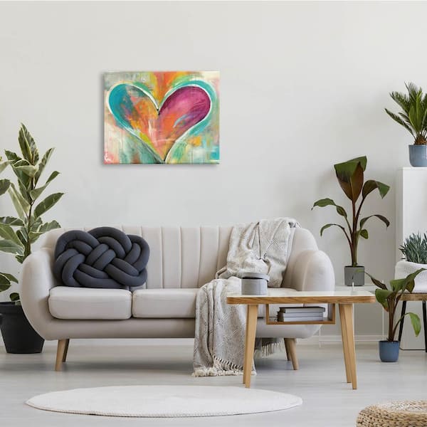 The Stupell Home Decor Collection Abstract Colorful Textural Heart Painting Wall Art Canvas