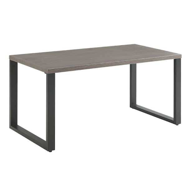 Pocassy Black Metal Rectangular Dining Table for 6 with Wood Grain Finish Top Gray(52 in. L x 26 in. H)