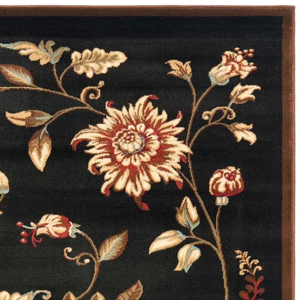 Elegant Floral Symphony 5' x 7' Black Hand-Knotted Area Rug