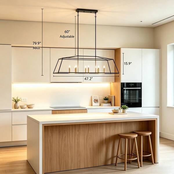 Zevni 47.2 in. 8-Light Modern Black and Deep Gold Linear Island