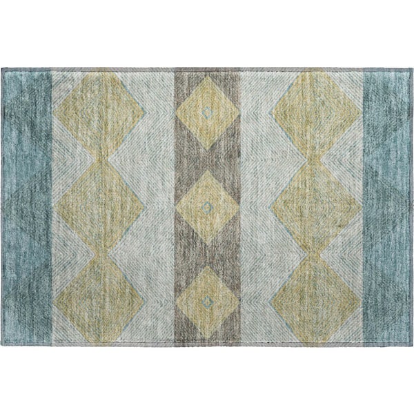 Mayfield Premium Machine Washable Abstract AMF2545 Teal 2 ft. x 3 ft. Accent Rug