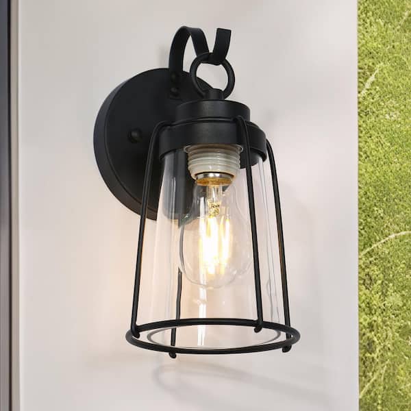 9.1 in. Black Bell Farmhouse 1-Light Outdoor Hardwired Wall Lantern Sconce with No Bulbs Included for Patio and Porch