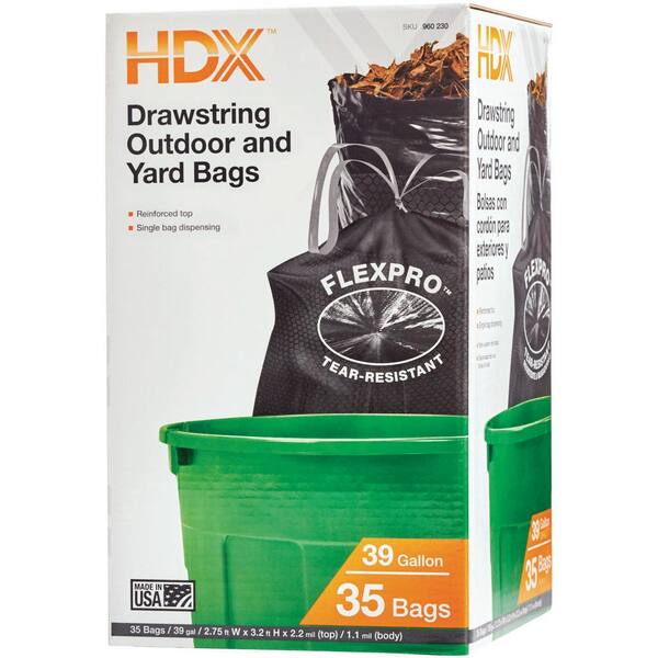 HDX FlexPro 33 Gal. to 39 Gal. Black Drawstring Outdoor and Yard
