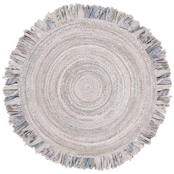 SAFAVIEH Braided Light Gray 6 ft. x 6 ft. Round Solid Striped Area Rug