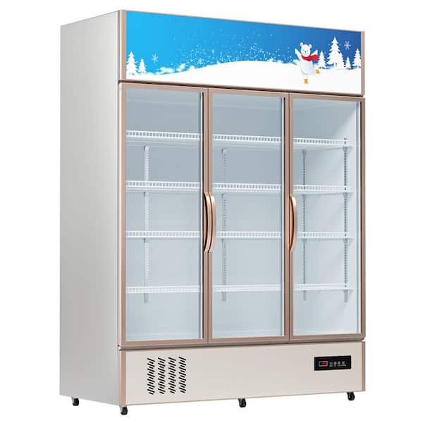 59 in. Width Commercial Refrigerator 35 cu. ft. Glass Door Display Beverage Cooler Smart Home for Store Office Silver