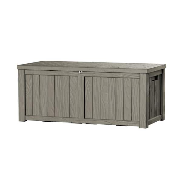 Decksplore 120 gal. Light Brown Resin Storage Deck Box for Outdoor Indoor