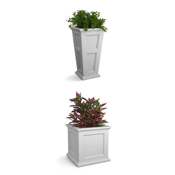 Fairfield Self-Watering Planter Combo: 20 in. Square and 34 in. Tall, White Polyethylene (2 Piece)