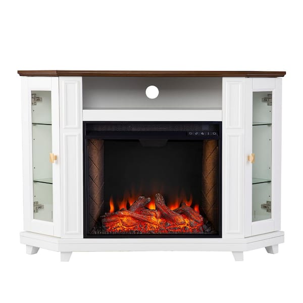 Southern Enterprises Rae 46.5 in. Smart Electric Fireplace in White and Brown