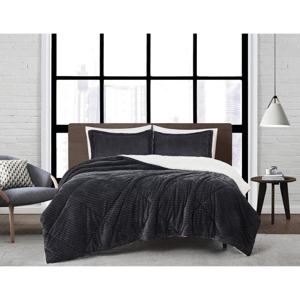 London Fog Corduroy Polyester Grey Twin/Twin XL 2 Piece Comforter