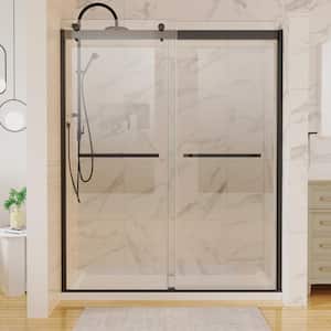 60 in. W x 74 in. H Double Sliding Frameless Shower Door/Enclosure in Black with Clear Glass