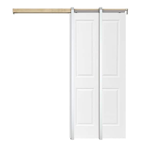 CALHOME White 36 in. x 80 in.  Painted Composite MDF 4PANEL Interior Sliding Door with Pocket Door Frame and Hardware Kit