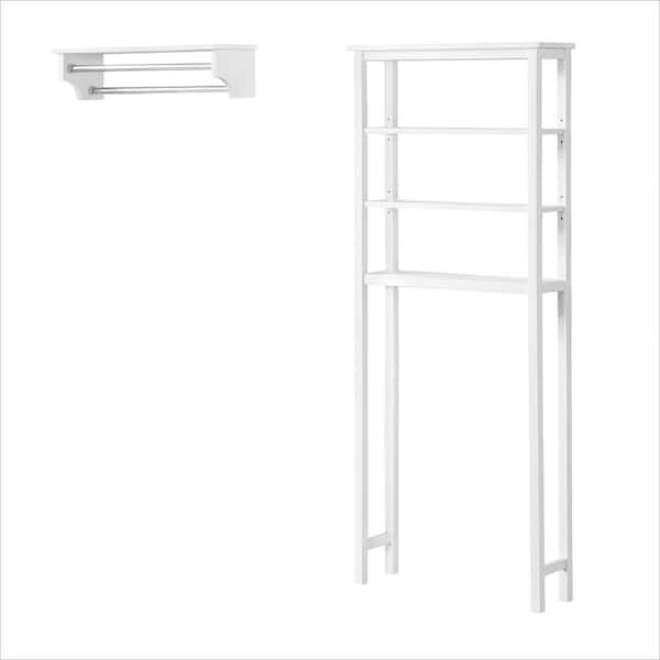 Alaterre Furniture Dover 27 in. W Over Toilet Space Saver with Open Shelving, 27 in. W Bathroom Shelf with 2-Towel Rods in White