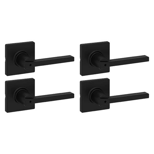 Casey Matte Black Bedroom Bathroom Door Handle Featuring Microban with Lock (4-Pack)