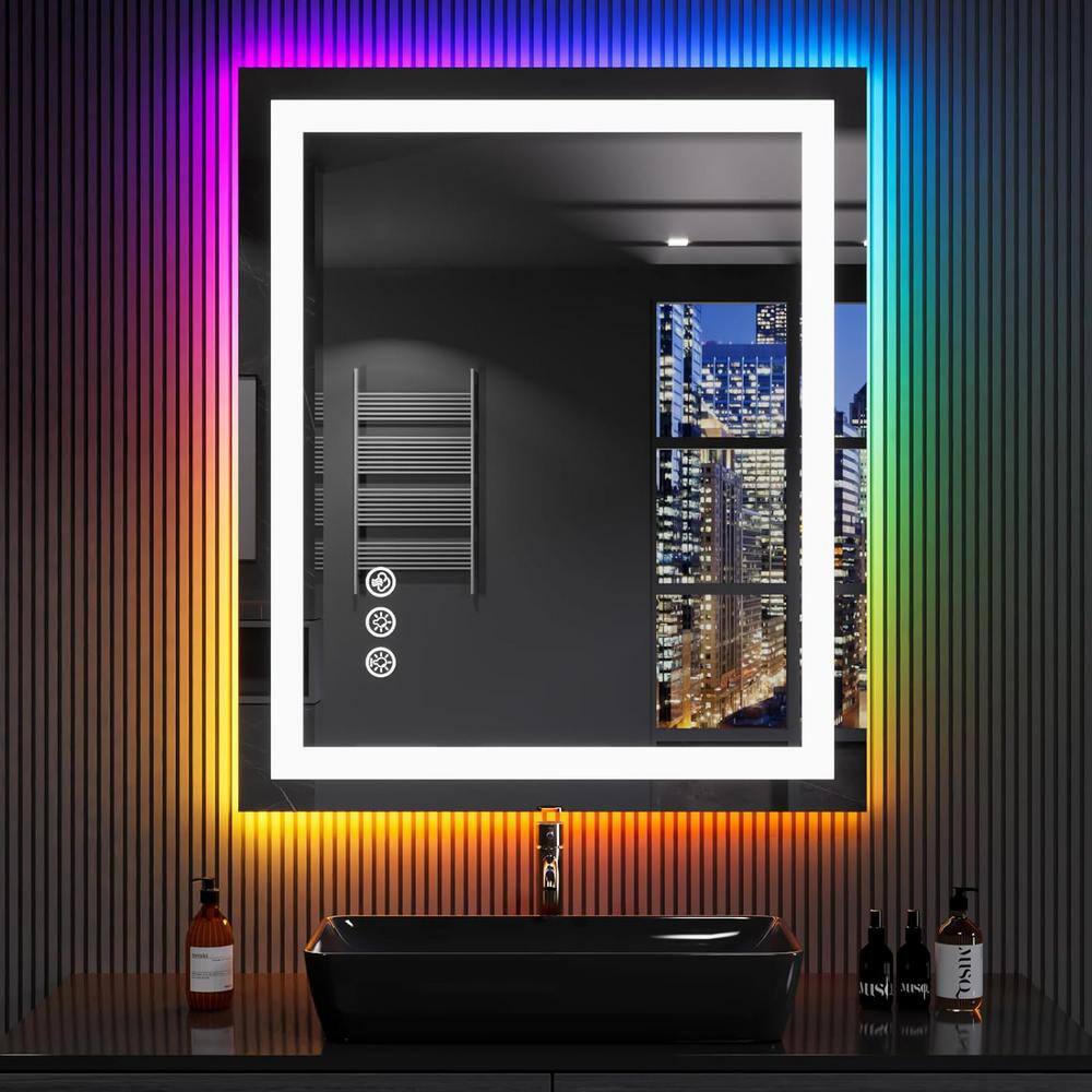 32x24 Frameless RGB Backlit Anti-Fog LED Bathroom Vanity Mirror