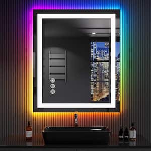 24 in. W x 32 in. H Rectangular Frameless LED Frontlet,RGB Backlit Anti-Fog Tempered Glass Wall Bathroom Vanity Mirror