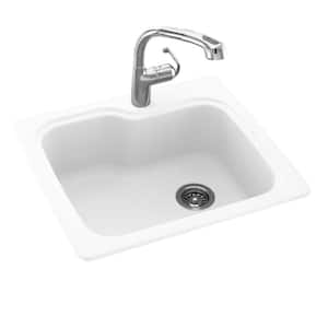 Drop-In/Undermount Solid Surface 25 in. 1-Hole Single Bowl Kitchen Sink in White