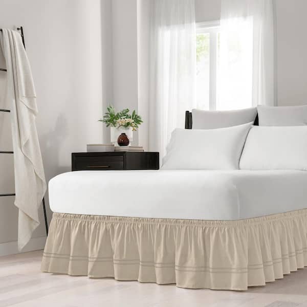Easy Fit Baratta Camel Solid King Bed, Khaki Bed Skirt Queen