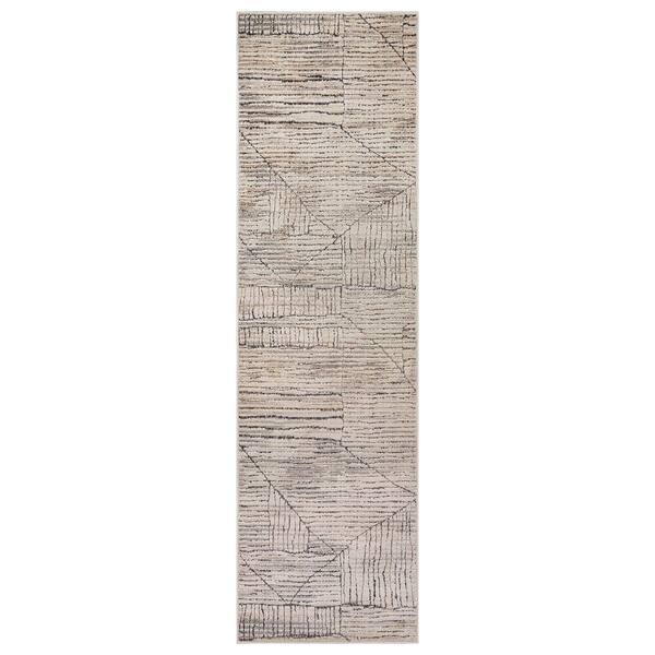 Abstract Ablock Linen Indoor High-Low Runner Rug 2 ft. x 12 ft. Cream
