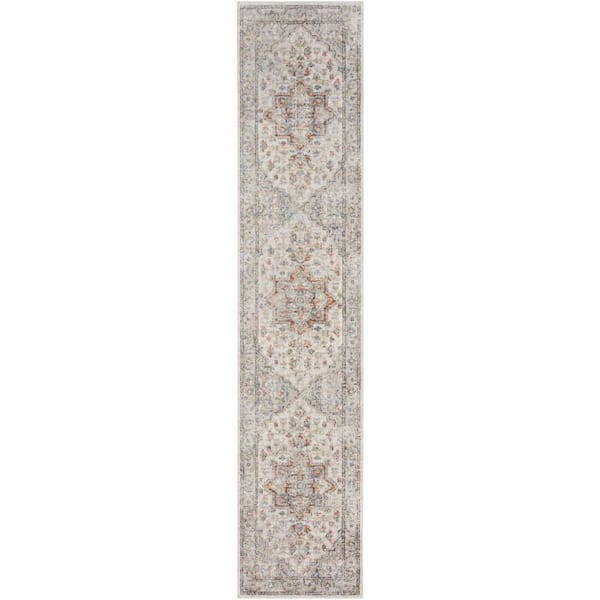 Nourison Astra Machine Washable Grey Multicolor 2 ft. x 6 ft. Distressed Traditional Runner Area Rug