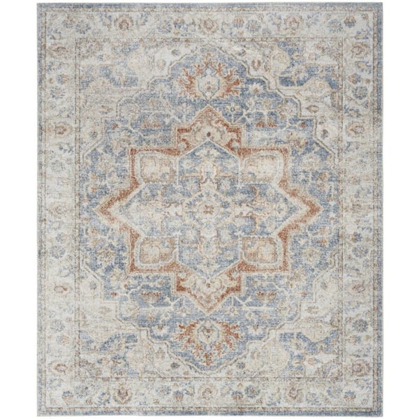9 ft. x 12 ft. Blue Oriental Washable Area Rug Runner Rug