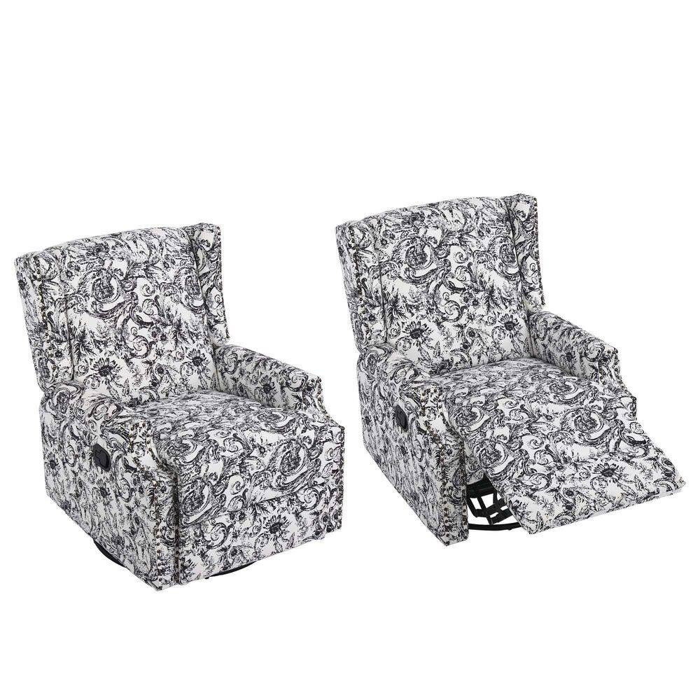 Rococo Black Pattern Chenille Swivel Upholstered Metal Base Recliner with Manually adjustable backrest(Set of 2) price history on PriceWatchPro