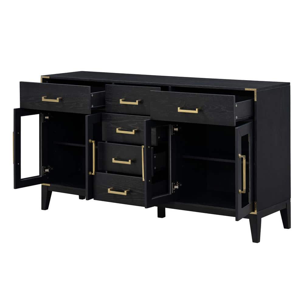 60 in. W x 15.9 in. D x 34.2 in. H Bathroom Black Linen Cabinet