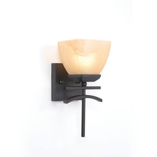 Yosemite Home Decor Sentinel Collection 1-Light Venetian Bronze Bathroom Vanity Light with Amber Scavo Glass Shade