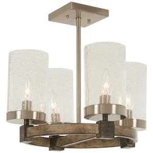 Bridlewood 4-Light Stone Grey with Brushed Nickel Semi-Flush Mount with Clear Seedy Glass