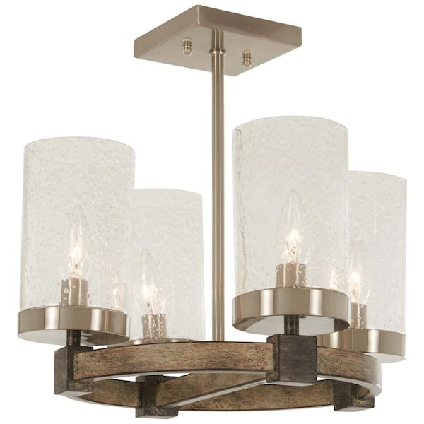 Minka Lavery Bridlewood 4-Light Stone Grey with Brushed Nickel Semi-Flush Mount with Clear Seedy Glass