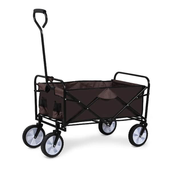 GVODE 8 cu. ft. Brown Steel Rolling Collapsible Garden Cart Camping Wagon with Swivel Wheels and Adjustable Handle