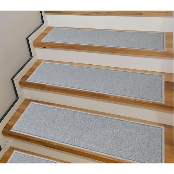Custom Size Stair Treads Solid Gray 9.5 in. x 26 in. Indoor Carpet Stair Tread Cover Slip Resistant Backing (Set of 13)