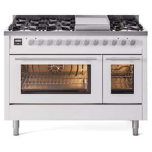 Professional Plus II 48 in. 8 Burner Plus Griddle Freestanding Double Oven Dual Fuel Range with White