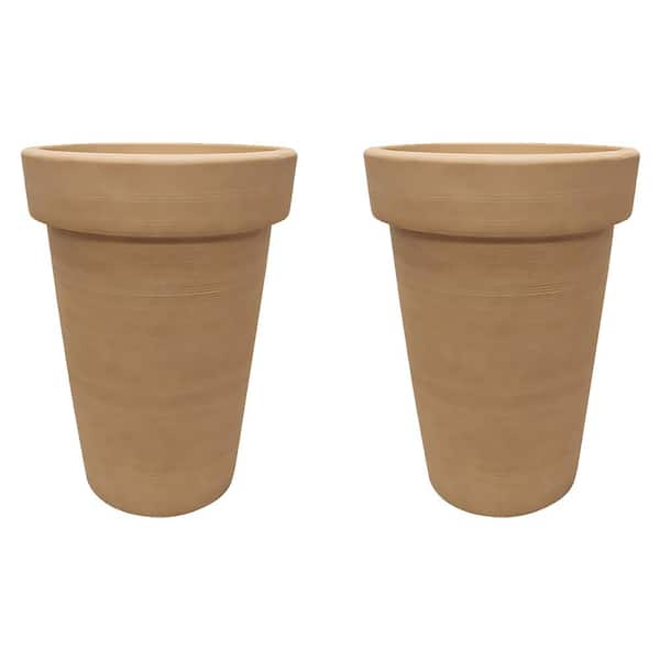 Vigoro Ferndale 16 in. Brushed Pebble Resin Indoor/Outdoor Decorative Pots Planter (2-Pack)