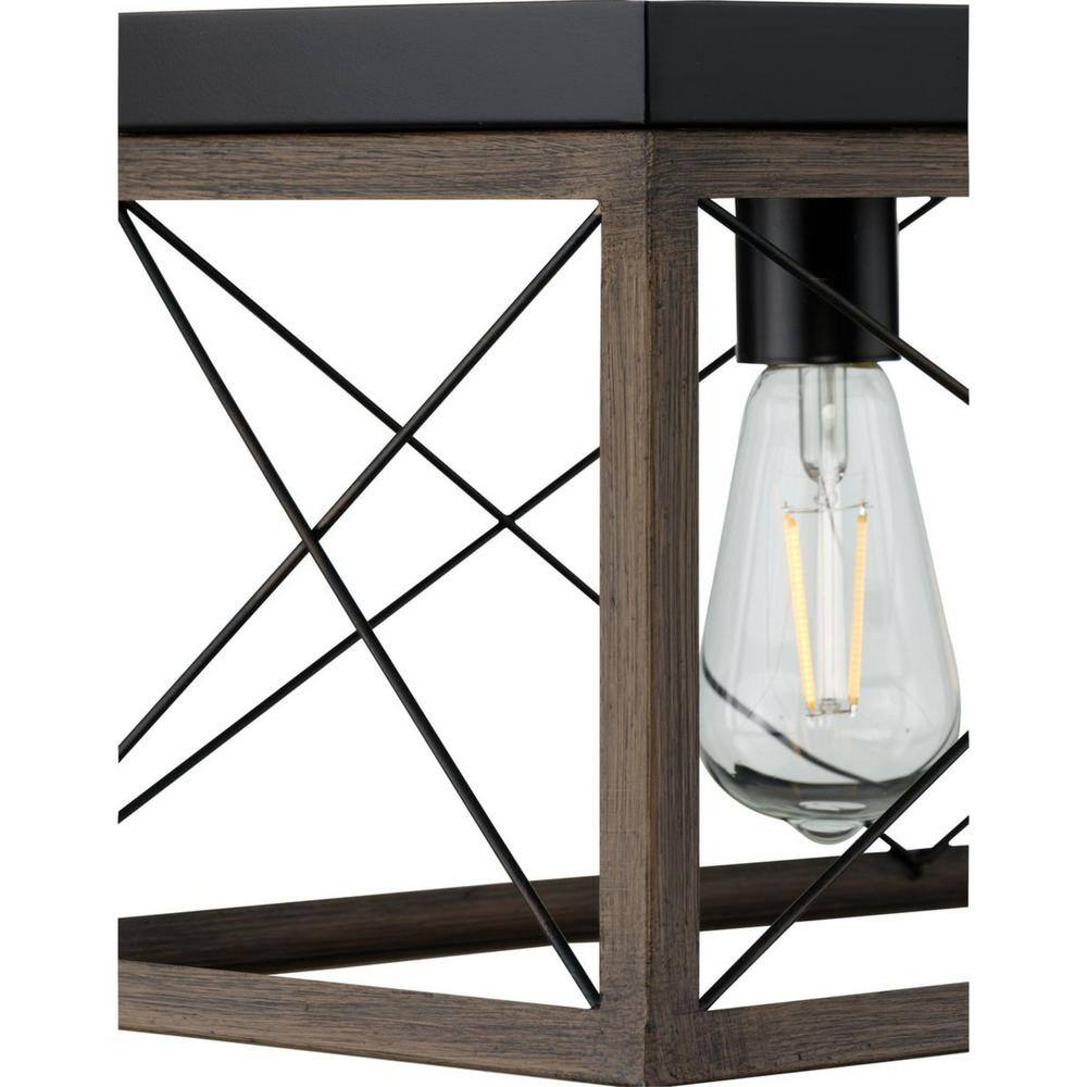 Antique Bronze 5-Light Linear Chandelier with Faux Wood Frame