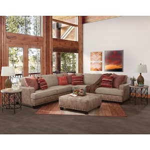 Transitional Track Arm 115 in. Square Arm 3-piece Faux Leather L Shape Sectional Sofa in. Brown with Nail Head Accents